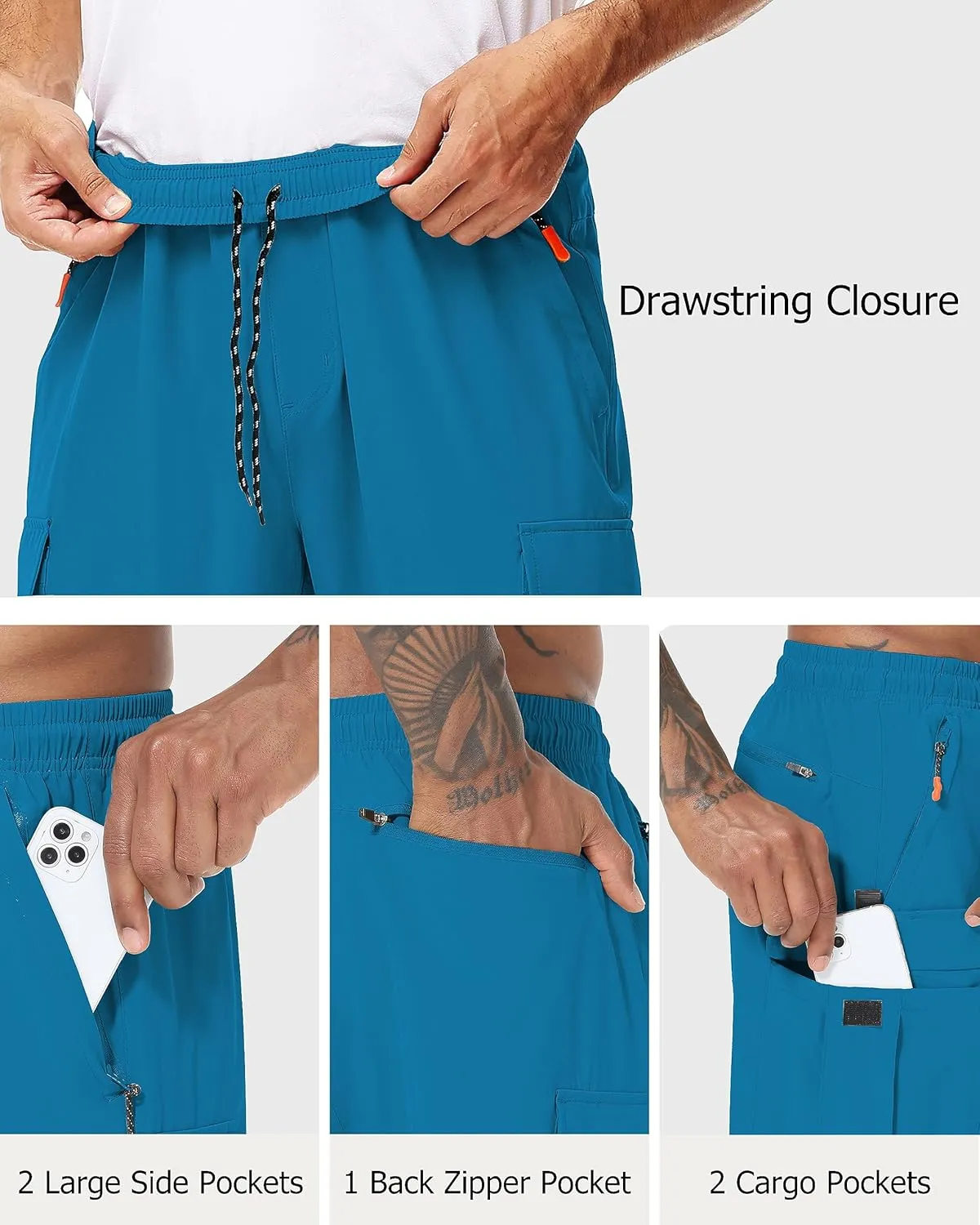 Mens Hiking Cargo Pants Lightweight Quick Dry Athletic Zipper Pockets Outdoor Pants
