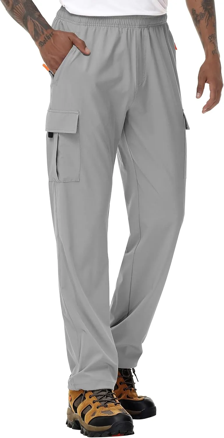 Mens Hiking Cargo Pants Lightweight Quick Dry Athletic Zipper Pockets Outdoor Pants