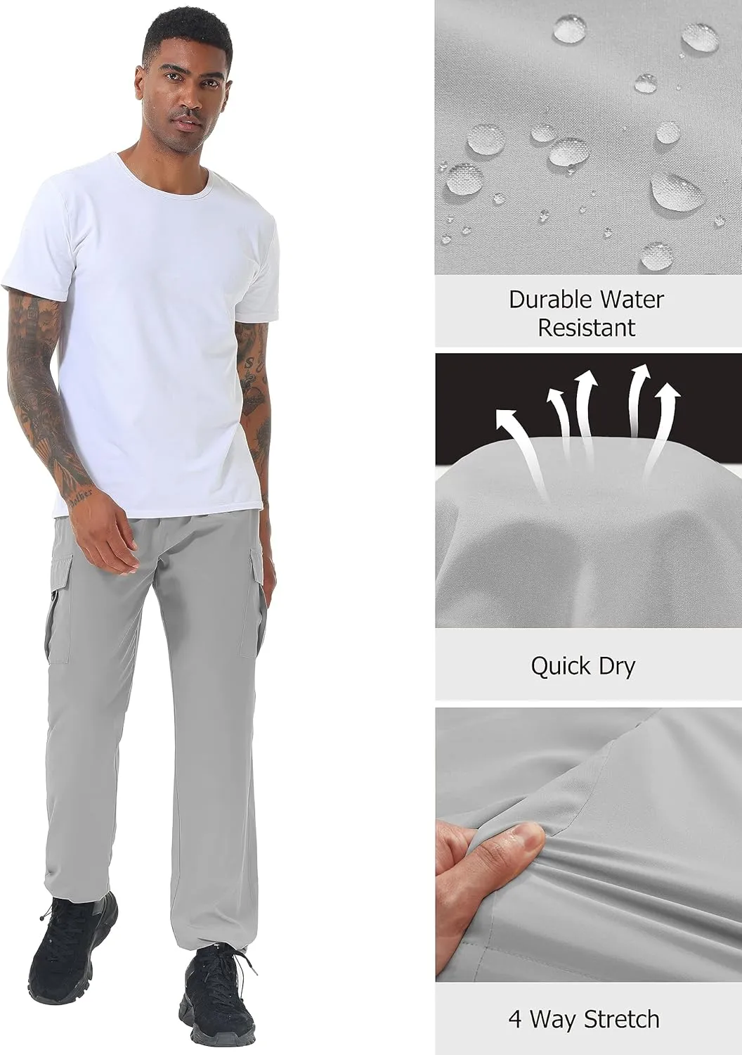 Mens Hiking Cargo Pants Lightweight Quick Dry Athletic Zipper Pockets Outdoor Pants