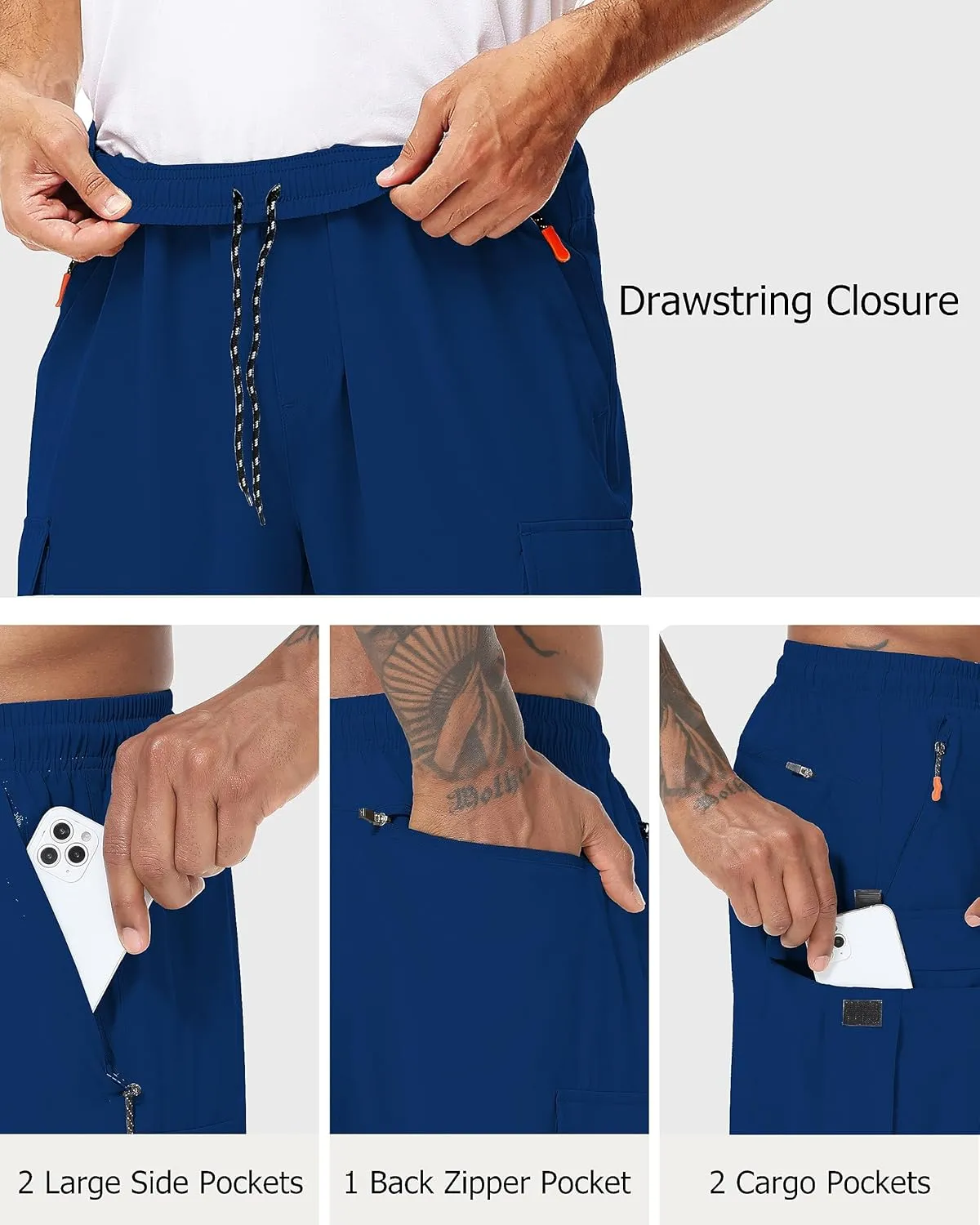 Mens Hiking Cargo Pants Lightweight Quick Dry Athletic Zipper Pockets Outdoor Pants