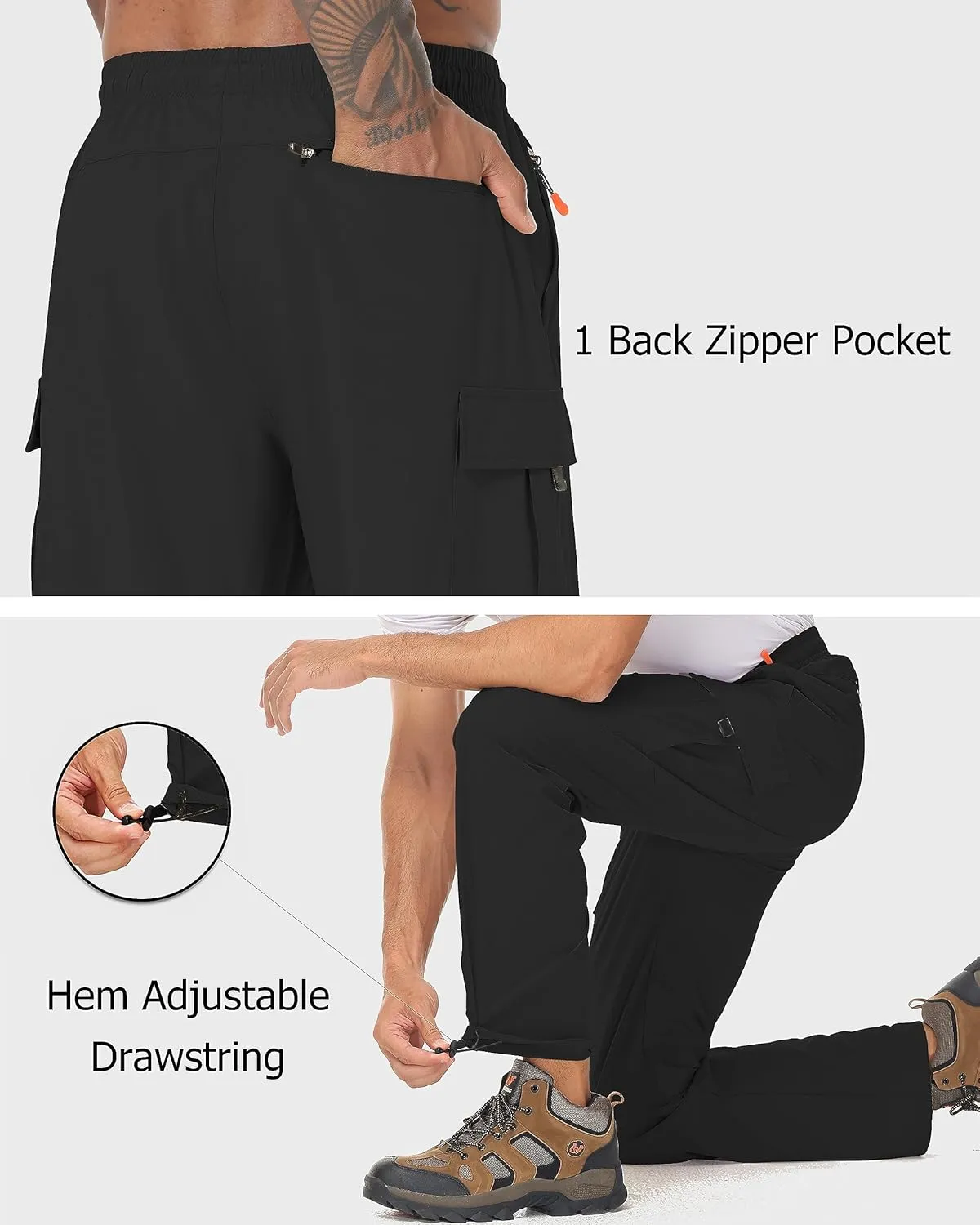 Mens Hiking Cargo Pants Lightweight Quick Dry Athletic Zipper Pockets Outdoor Pants