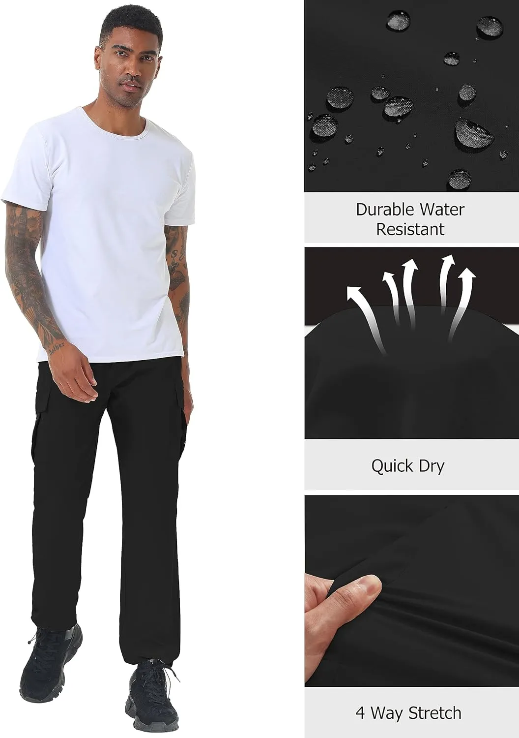 Mens Hiking Cargo Pants Lightweight Quick Dry Athletic Zipper Pockets Outdoor Pants
