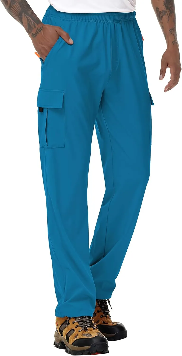 Mens Hiking Cargo Pants Lightweight Quick Dry Athletic Zipper Pockets Outdoor Pants