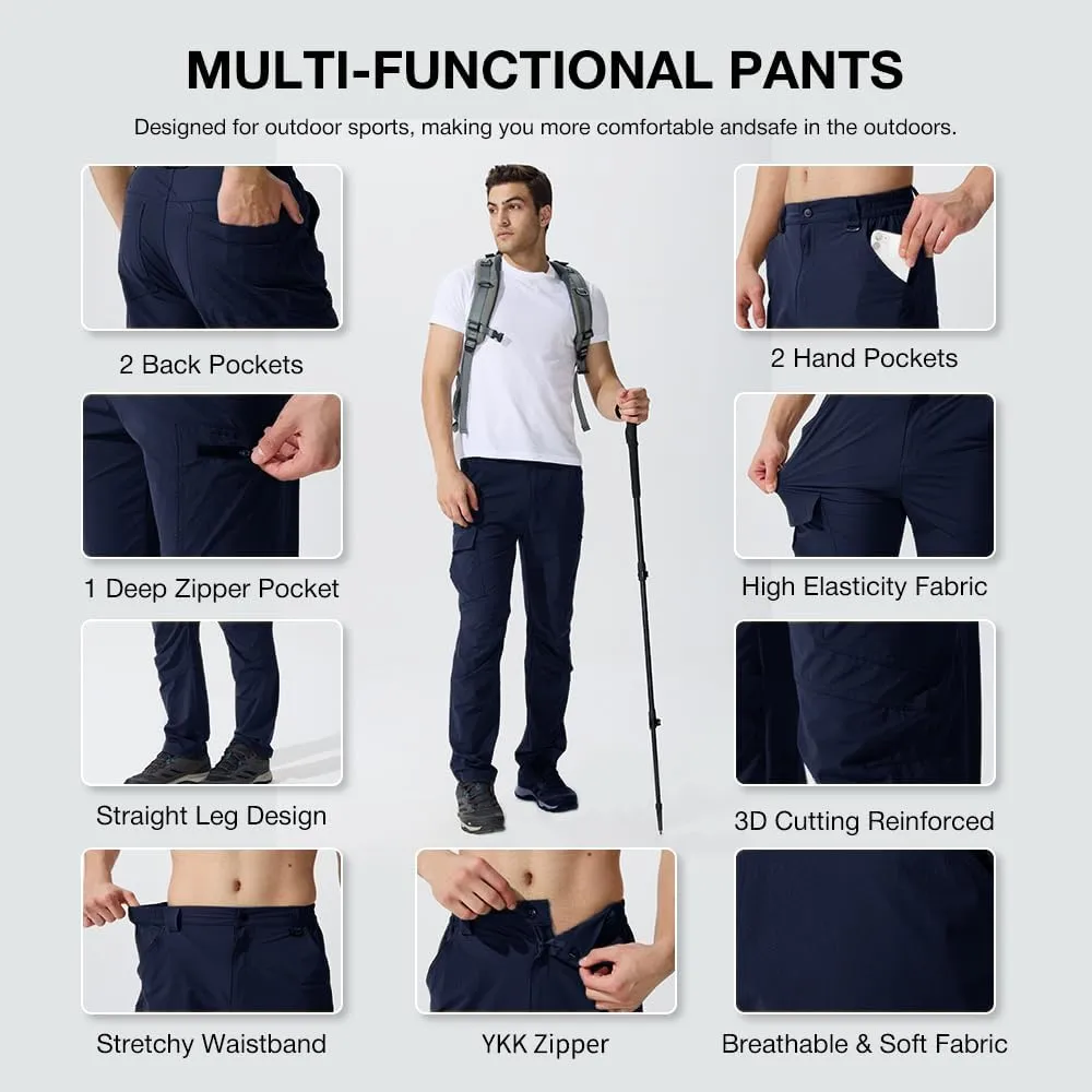Men's Hiking Cargo Pants Lightweight Quick-Dry Waterproof Stretch Work Fishing Travel Outdoor Pants with 6 Pockets