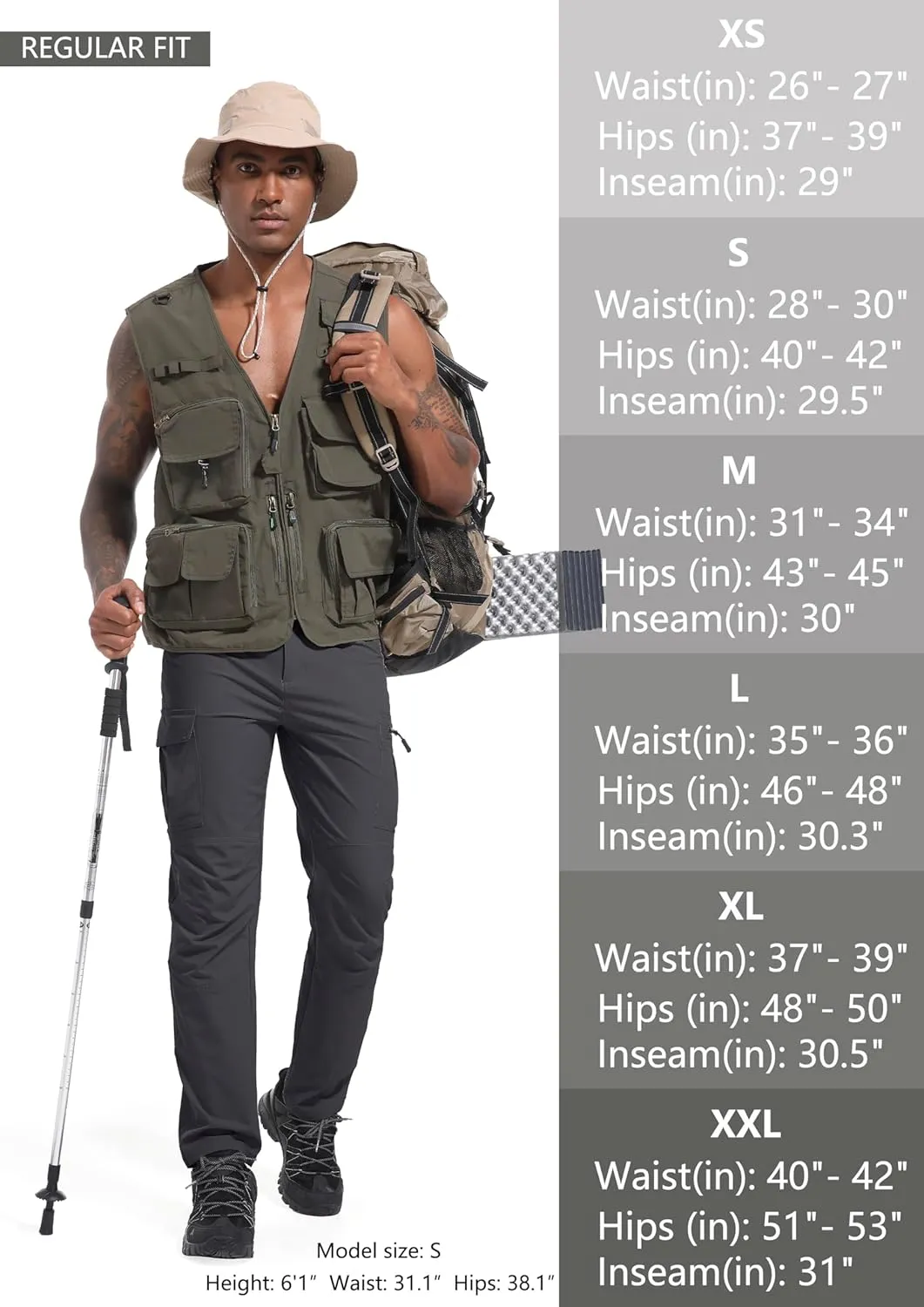 Men's Hiking Cargo Pants Waterproof Lightweight Quick Dry 6 Pockets Stretch Work Fishing Travel Outdoor Pants