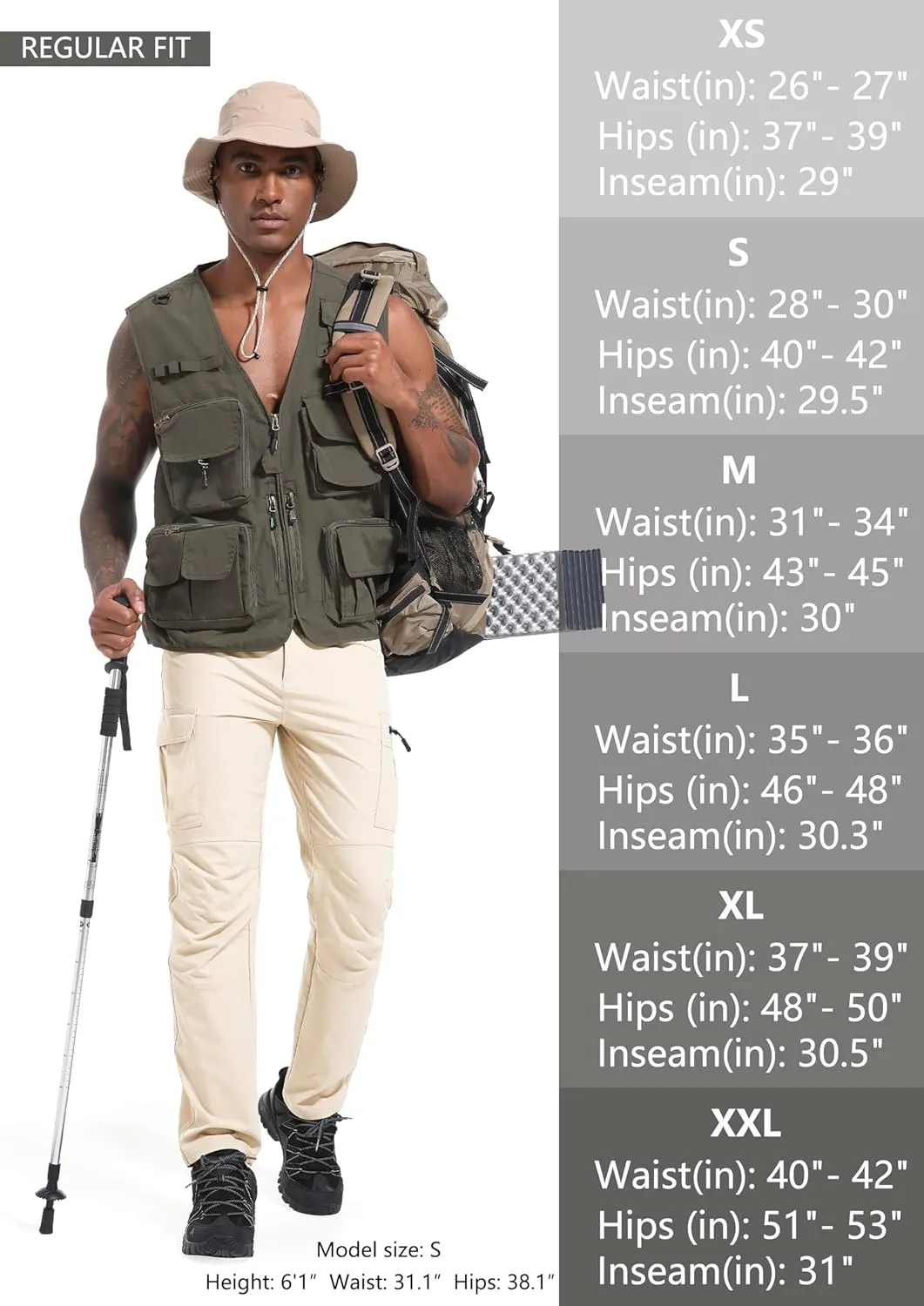 Men's Hiking Cargo Pants Waterproof Lightweight Quick Dry 6 Pockets Stretch Work Fishing Travel Outdoor Pants