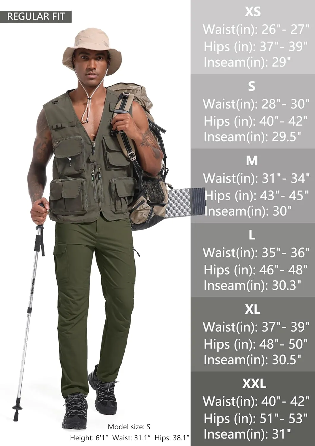 Men's Hiking Cargo Pants Waterproof Lightweight Quick Dry 6 Pockets Stretch Work Fishing Travel Outdoor Pants