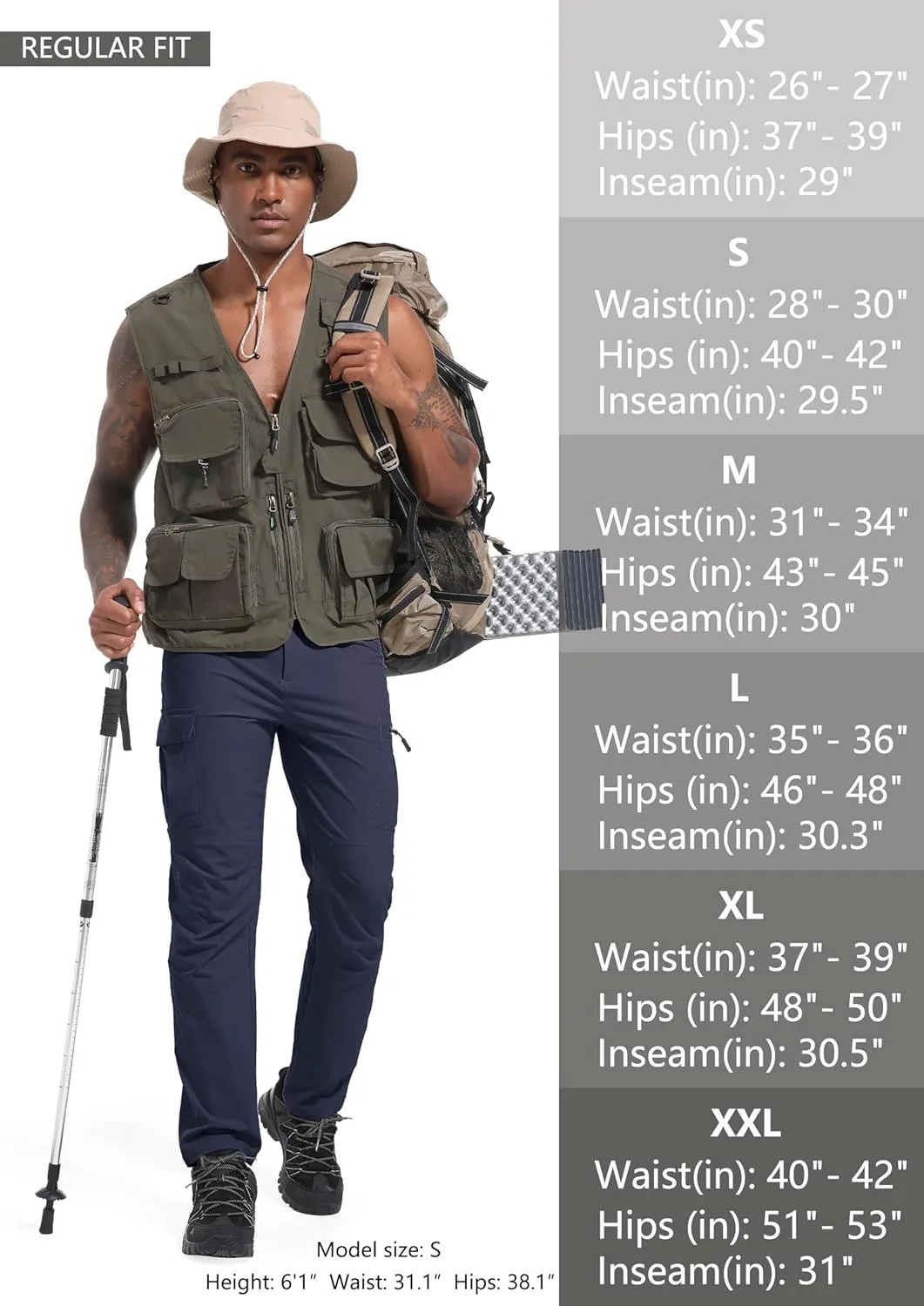 Men's Hiking Cargo Pants Waterproof Lightweight Quick Dry 6 Pockets Stretch Work Fishing Travel Outdoor Pants