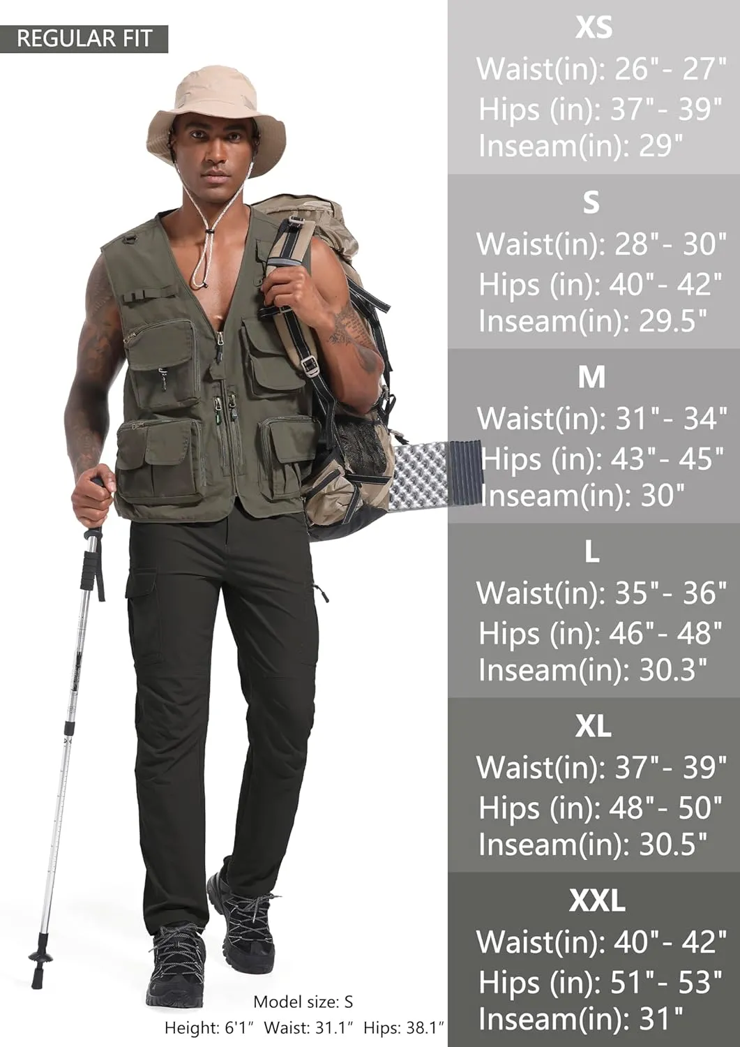 Men's Hiking Cargo Pants Waterproof Lightweight Quick Dry 6 Pockets Stretch Work Fishing Travel Outdoor Pants