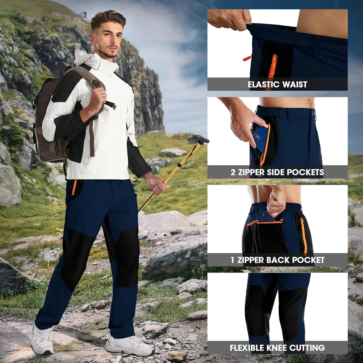 Men's Hiking Pants Lightweight Cargo Pants Quick Dry Water Resistant Outdoor Pants for Work Fishing Climbing