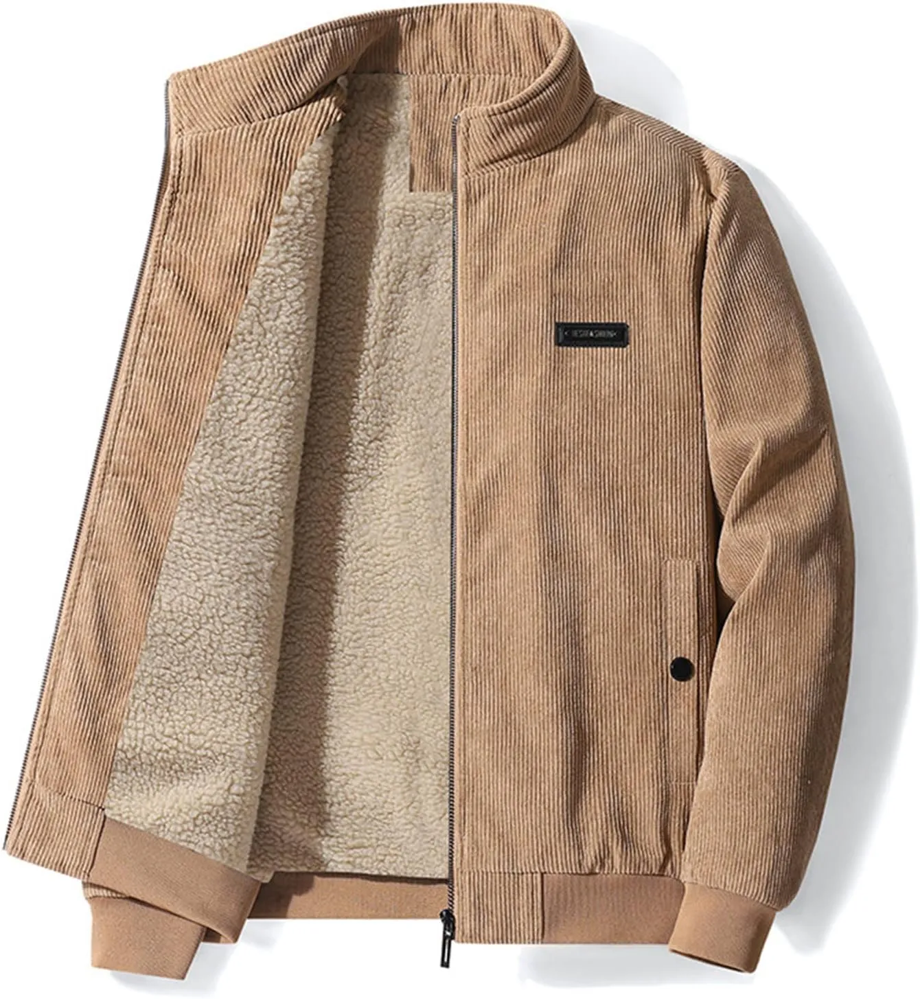 Mens Jacket Winter Corduroy Thickened Zip Up Heavyweight Jackets Warm Sherpa Lined Fleece Loose Coat, XL-5XL