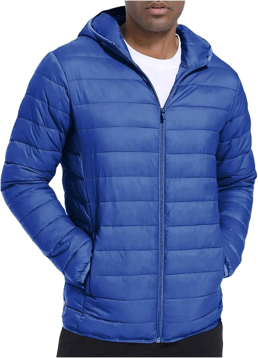 Men's Lightweight Packable Hooded Puffer Jacket Insulated Coat for Snow Ski Traveling Winter Outerwear