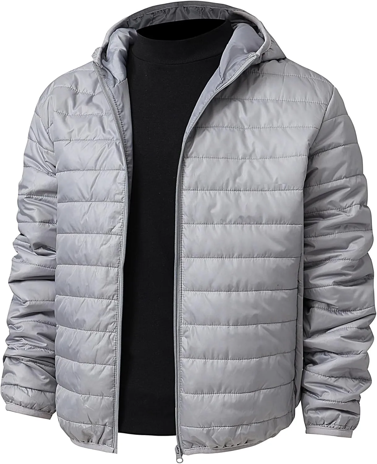 Men's Lightweight Packable Hooded Puffer Jacket Insulated Coat for Snow Ski Traveling Winter Outerwear