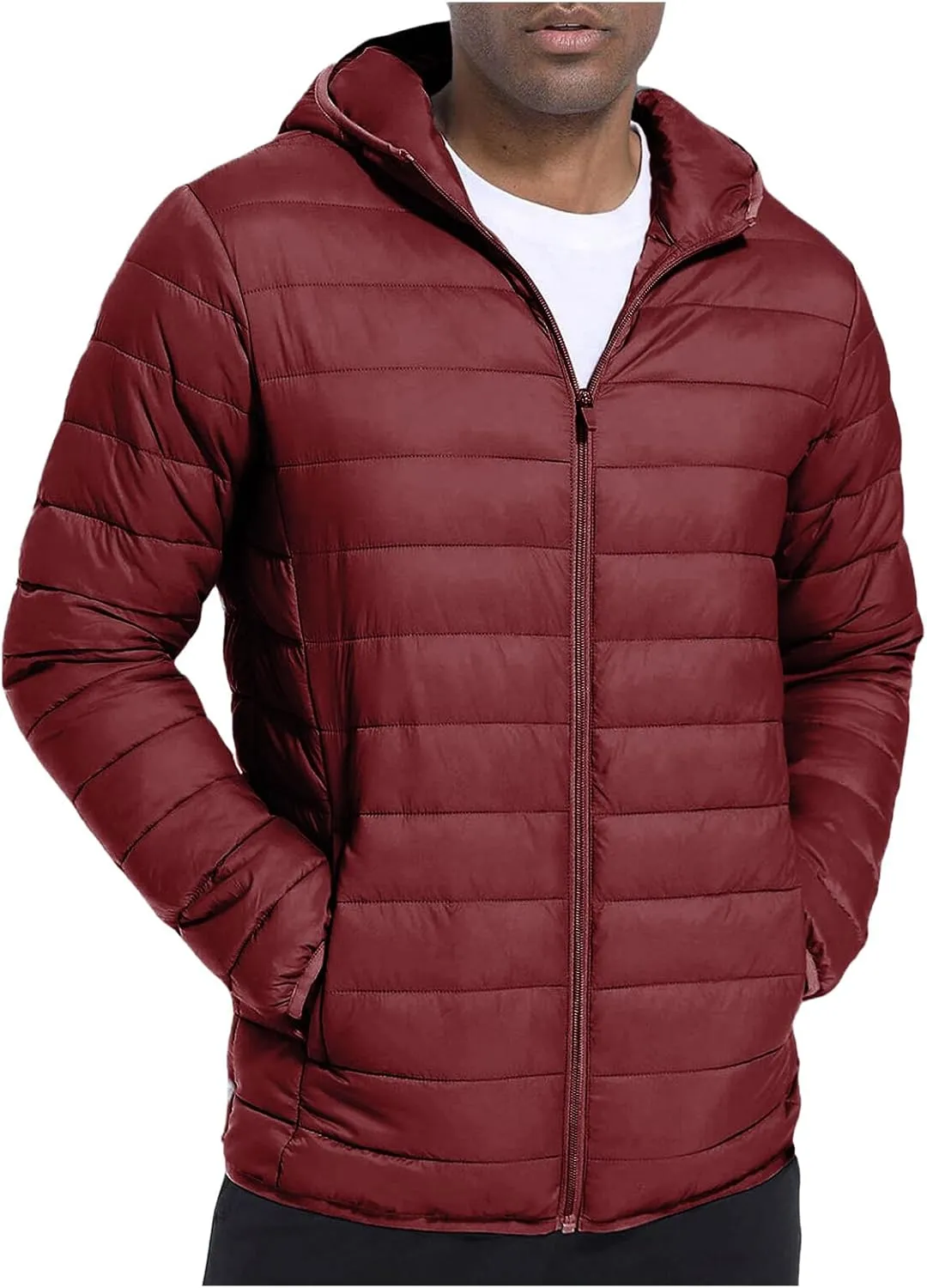Men's Lightweight Packable Hooded Puffer Jacket Insulated Coat for Snow Ski Traveling Winter Outerwear