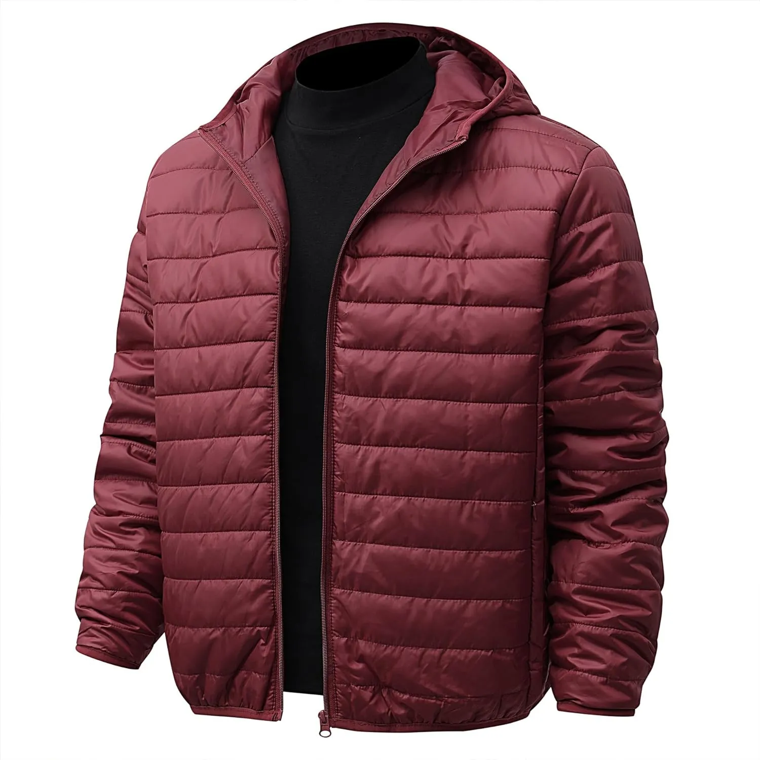 Men's Lightweight Packable Hooded Puffer Jacket Insulated Coat for Snow Ski Traveling Winter Outerwear