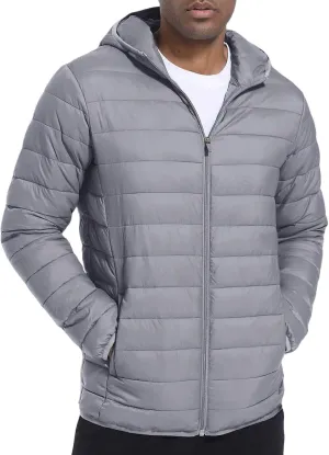 Men's Lightweight Packable Hooded Puffer Jacket Insulated Coat for Snow Ski Traveling Winter Outerwear