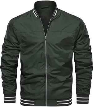 Mens Lightweight Windbreaker Bomber Jacket Zip Up with Pockets for Spring and Fall, Casual Wear, Water-Resistant