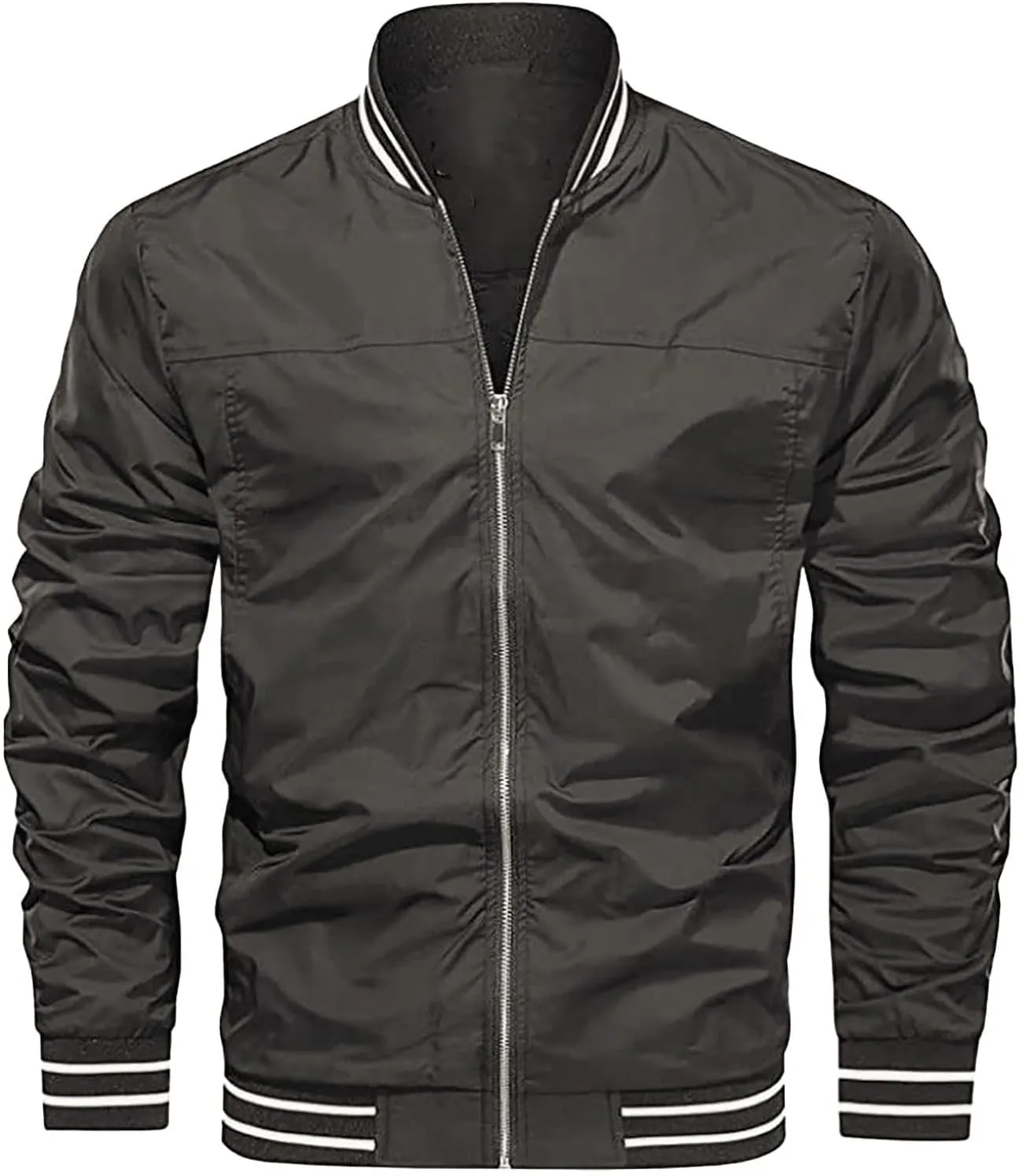 Mens Lightweight Windbreaker Bomber Jacket Zip Up with Pockets for Spring and Fall, Casual Wear, Water-Resistant