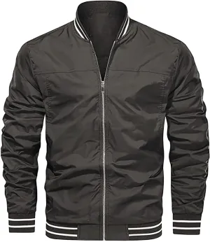 Mens Lightweight Windbreaker Bomber Jacket Zip Up with Pockets for Spring and Fall, Casual Wear, Water-Resistant