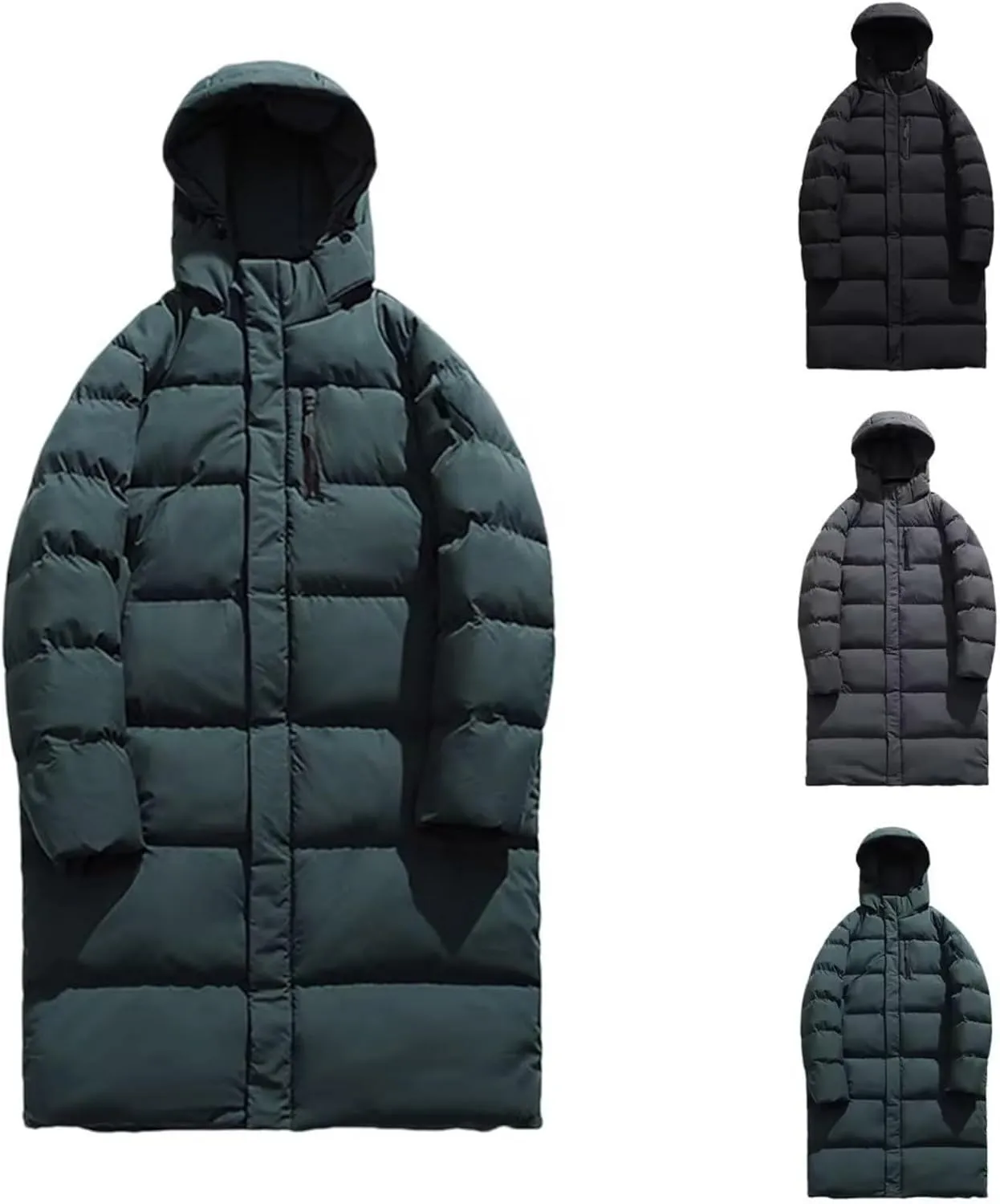 Men's Long Parka Winter Coats Hooded Zipper Quilted Puffer Jacket Heavy Warm Water-resistant Outerwear Cold Weather