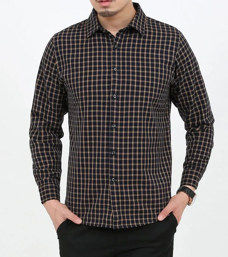 Men's Long Sleeve Plaid Dress Shirt, Cotton