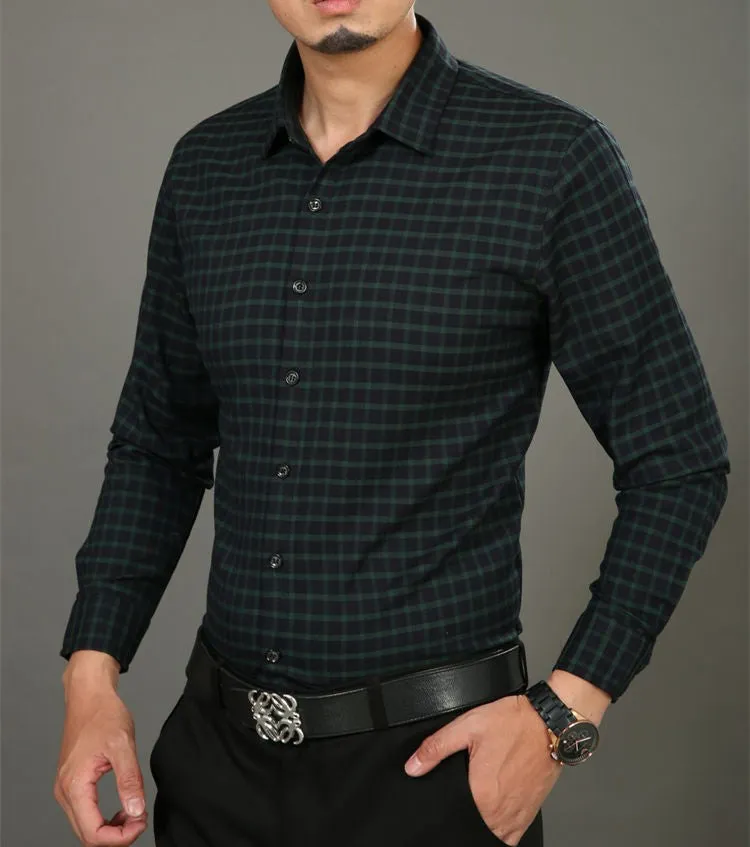 Men's Long Sleeve Plaid Dress Shirt, Cotton
