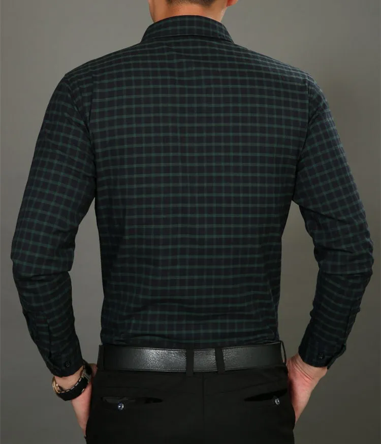 Men's Long Sleeve Plaid Dress Shirt, Cotton