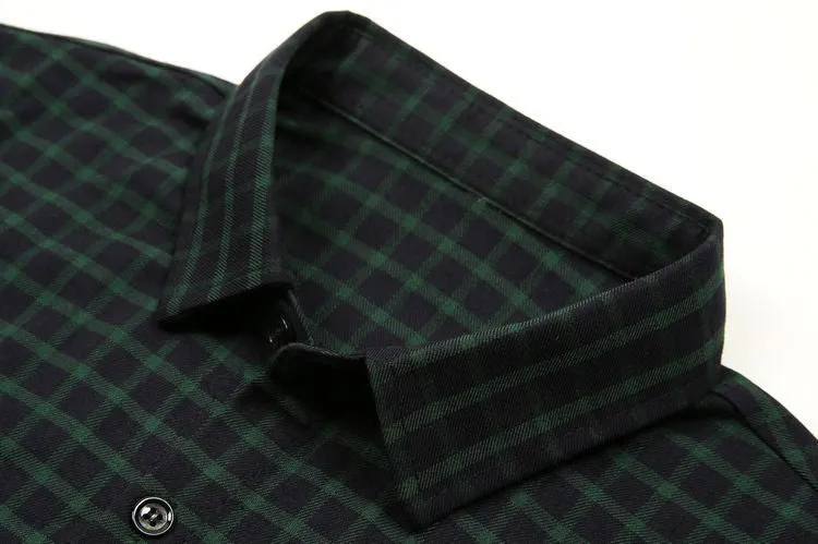 Men's Long Sleeve Plaid Dress Shirt, Cotton