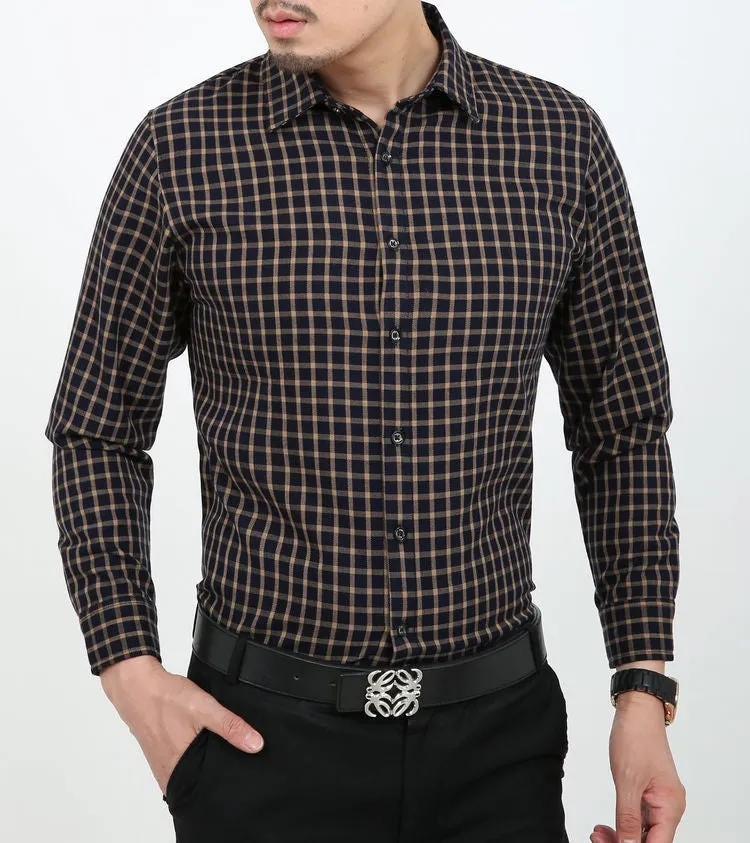 Men's Long Sleeve Plaid Dress Shirt, Cotton