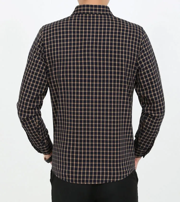 Men's Long Sleeve Plaid Dress Shirt, Cotton