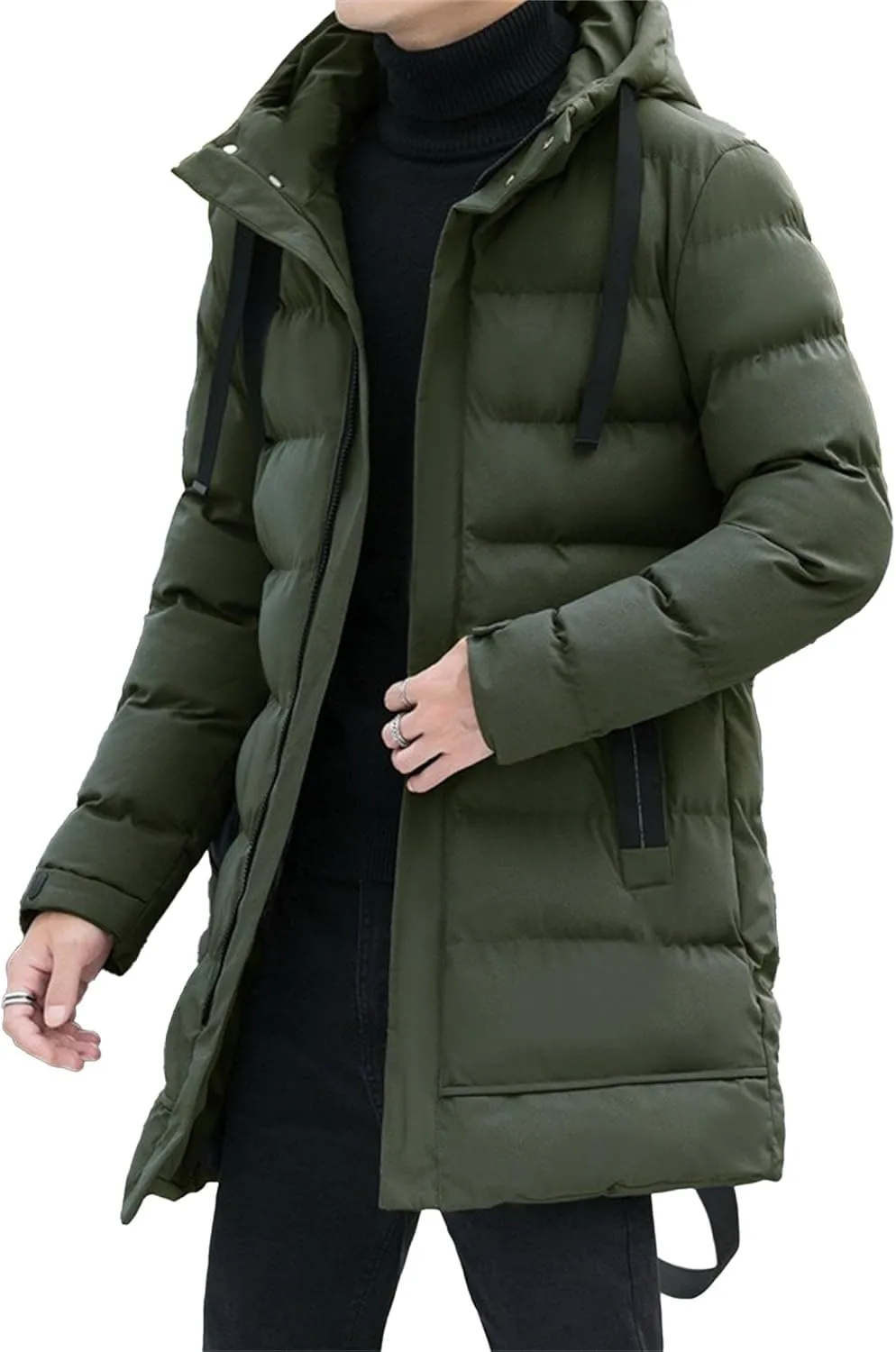 Men’s Long Winter Down Coat Warm Windproof Padded Parka Coats Thickened Quilted Puffer Jacket Winter Outerwear