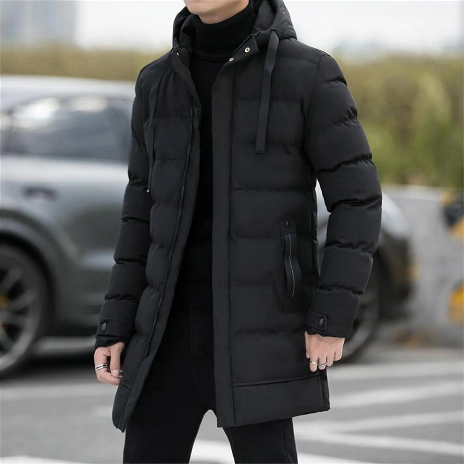 Men’s Long Winter Down Coat Warm Windproof Padded Parka Coats Thickened Quilted Puffer Jacket Winter Outerwear