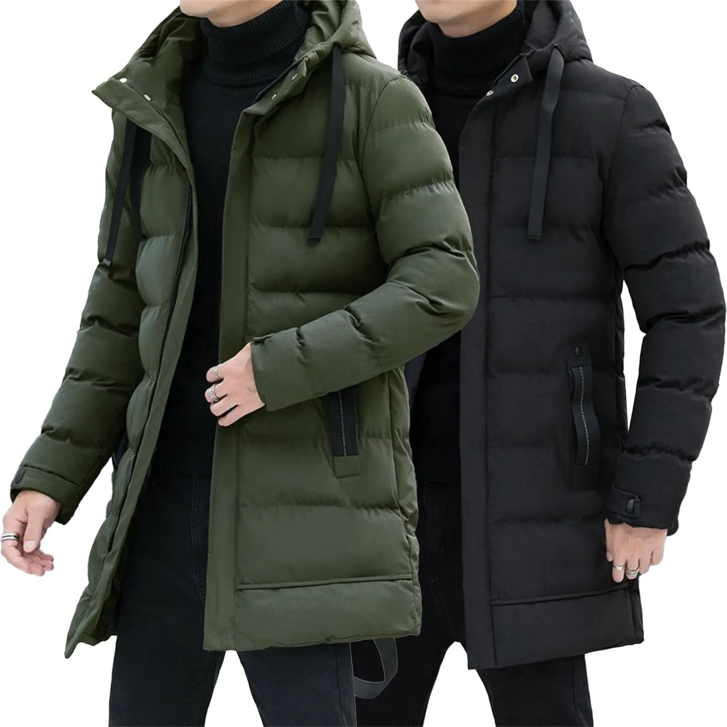 Men’s Long Winter Down Coat Warm Windproof Padded Parka Coats Thickened Quilted Puffer Jacket Winter Outerwear