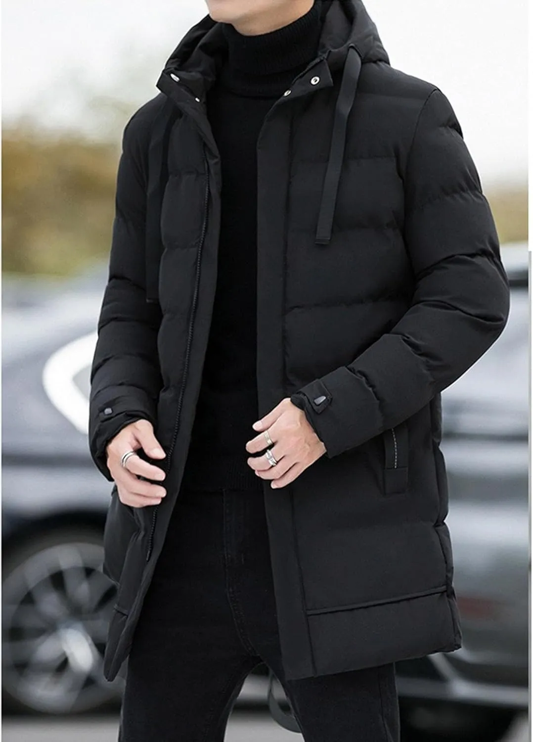 Men’s Long Winter Down Coat Warm Windproof Padded Parka Coats Thickened Quilted Puffer Jacket Winter Outerwear