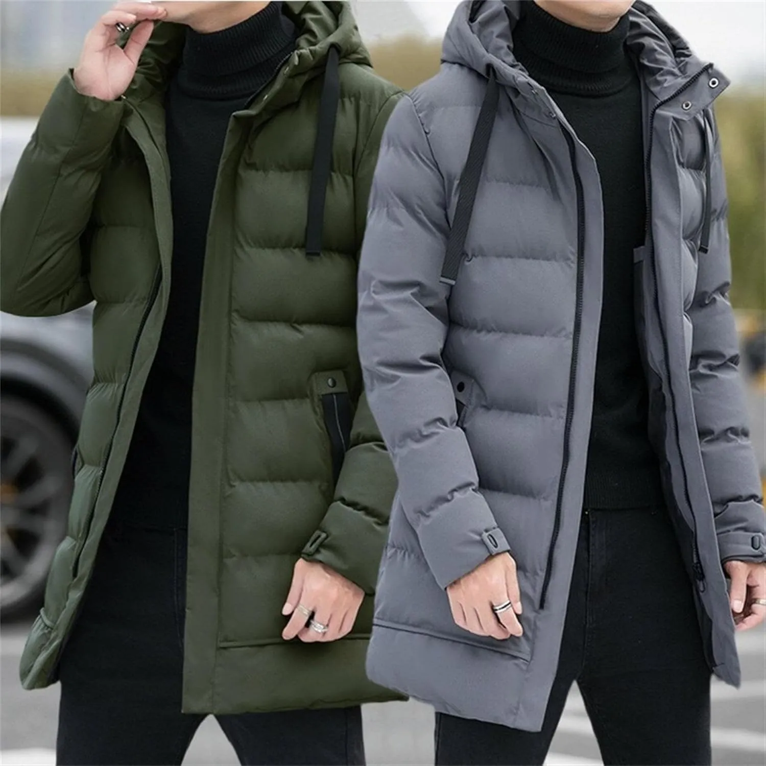 Men’s Long Winter Padded Parka Jackets Warm Windproof Down Coats Thickened Quilted Puffer Jacket Winter Outerwear