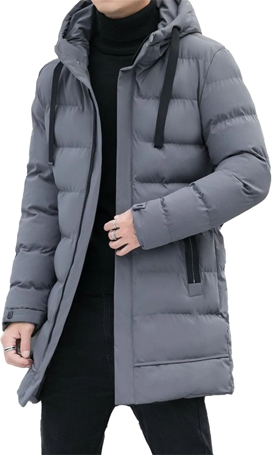 Men’s Long Winter Padded Parka Jackets Warm Windproof Down Coats Thickened Quilted Puffer Jacket Winter Outerwear
