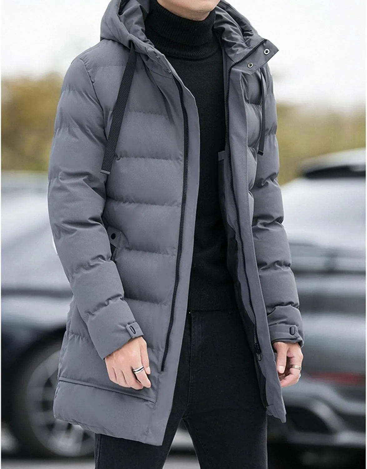 Men’s Long Winter Padded Parka Jackets Warm Windproof Down Coats Thickened Quilted Puffer Jacket Winter Outerwear