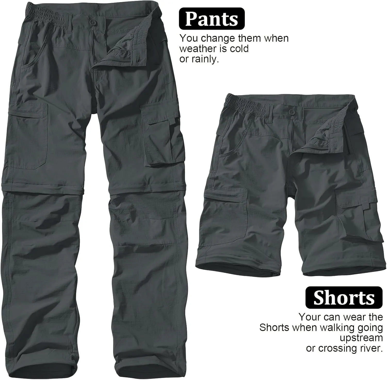 Men's Outdoor Quick Dry Convertible Lightweight Hiking Fishing Zip Off Safari Trousers