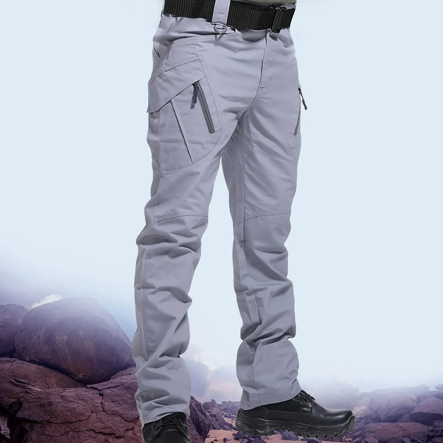 Men's Outdoor Stretch Waterproof Cargo Pants Zip Off Multi Pockets Tactical Pants Big and Tall Trousers Work Wear