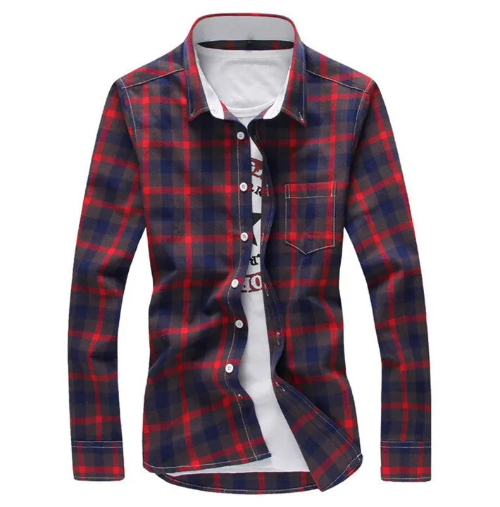 Men's Plaid Casual Shirt With Turn Down Collar