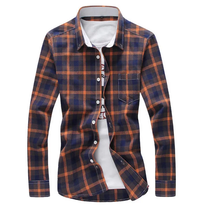 Men's Plaid Casual Shirt With Turn Down Collar