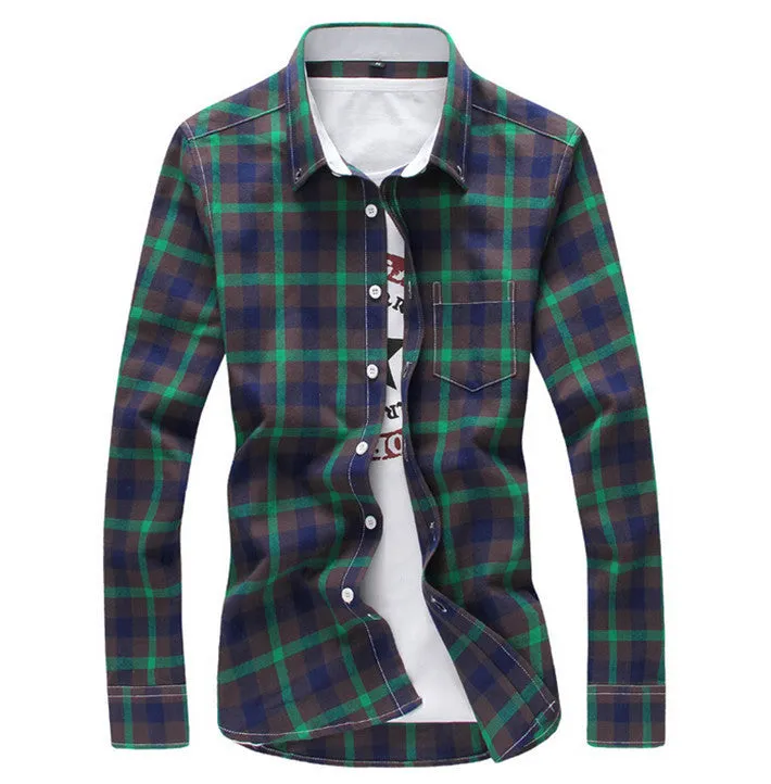 Men's Plaid Casual Shirt With Turn Down Collar