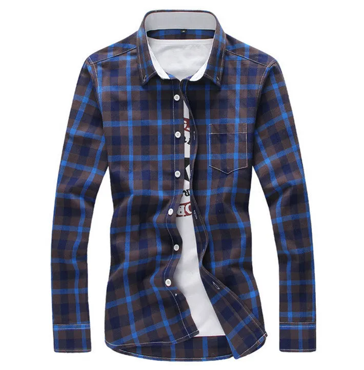 Men's Plaid Casual Shirt With Turn Down Collar