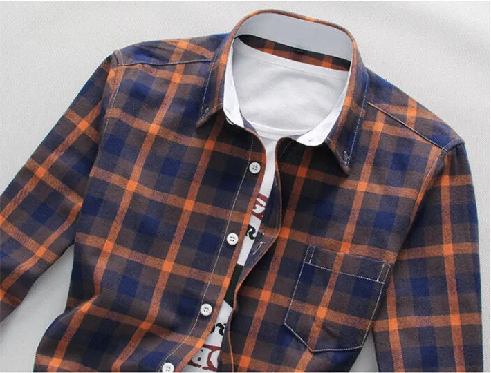 Men's Plaid Casual Shirt With Turn Down Collar