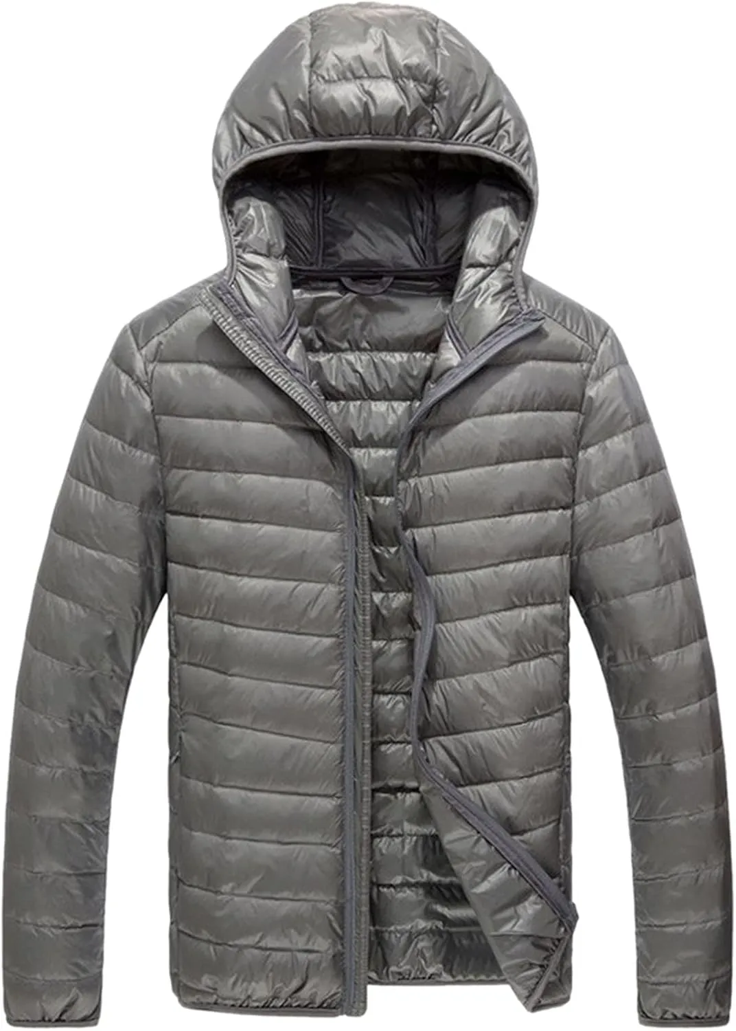 Mens Puffer Jacket, Men's Down Puffer Jacket Packable Lightweight Puffy Bubble Solid Winter Warm Thick Coat with Hood