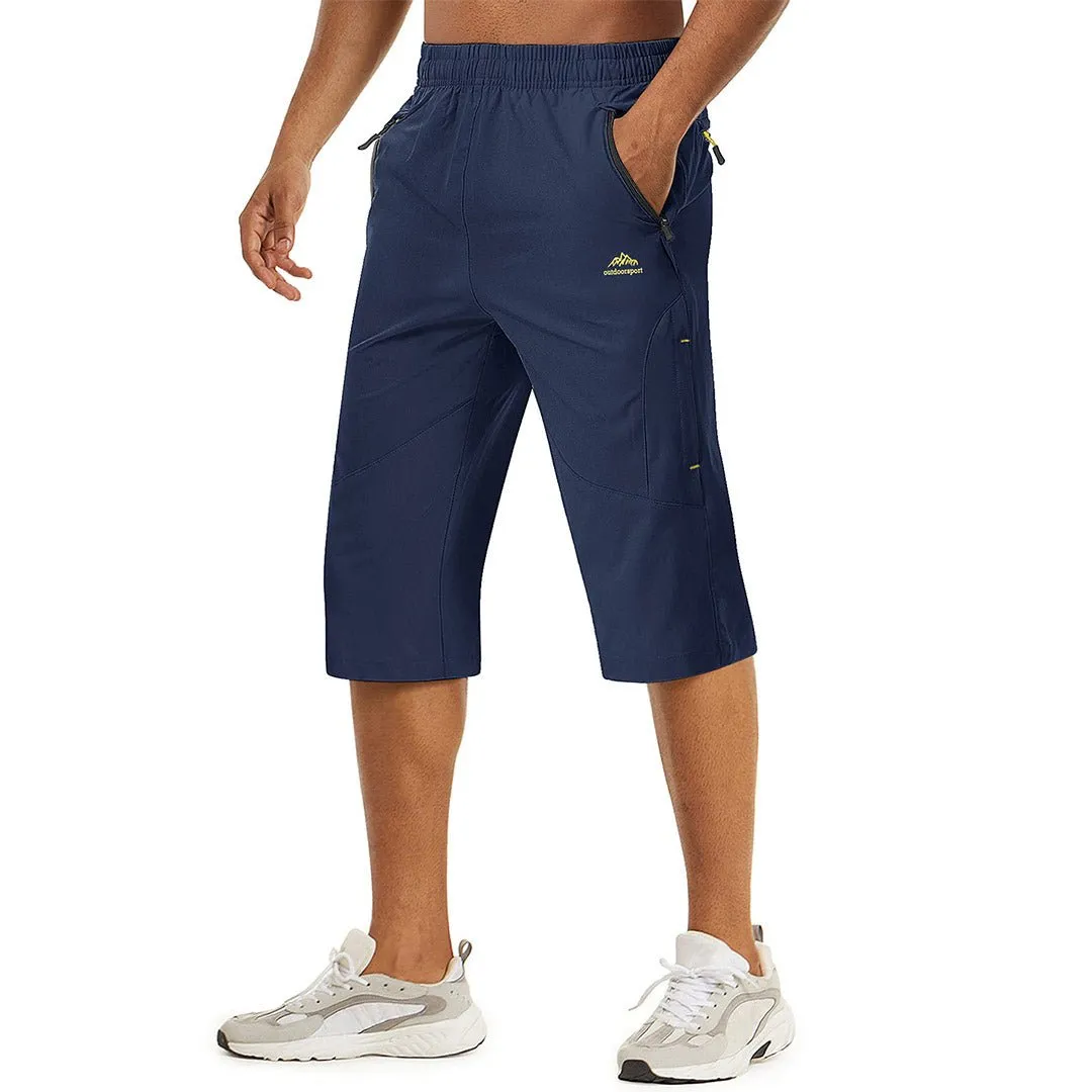 Men's Quick Dry 3/4 Capri Zipper Pockets Long Shorts