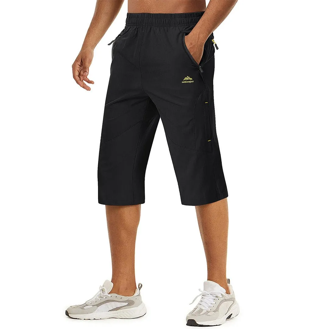 Men's Quick Dry 3/4 Capri Zipper Pockets Long Shorts
