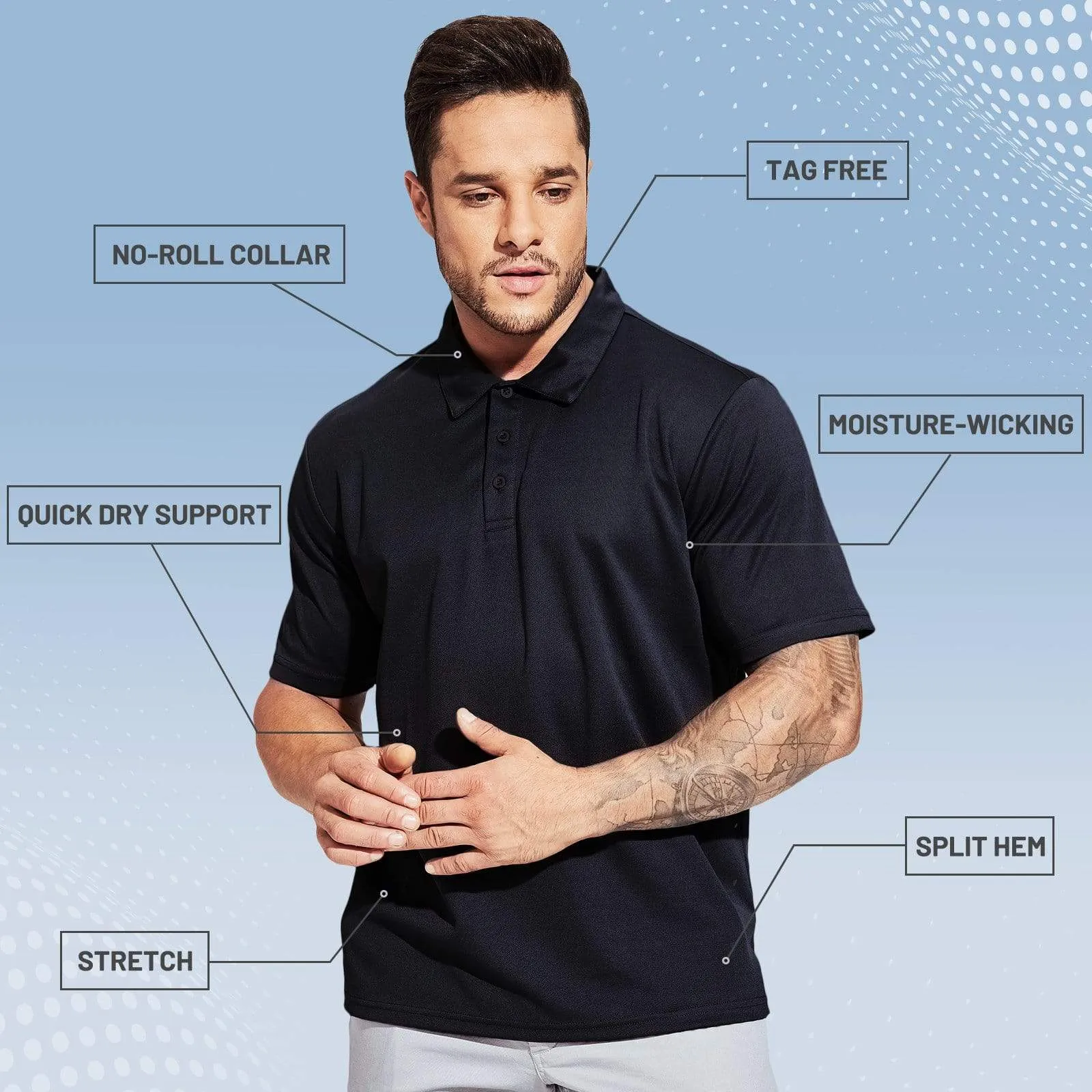 Men's Quick Dry Polo Shirts Casual Collared Shirts Short Sleeve