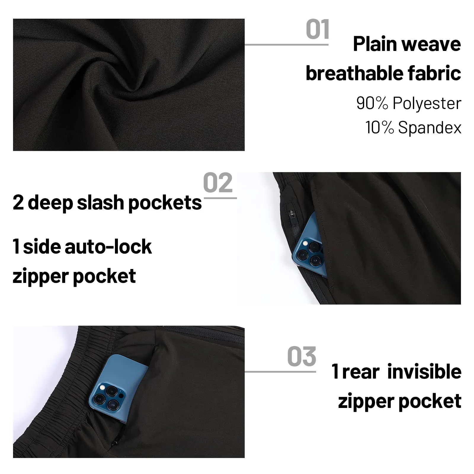 Men's Quick-Dry Running Shorts with Zipper Pockets 7 Inch