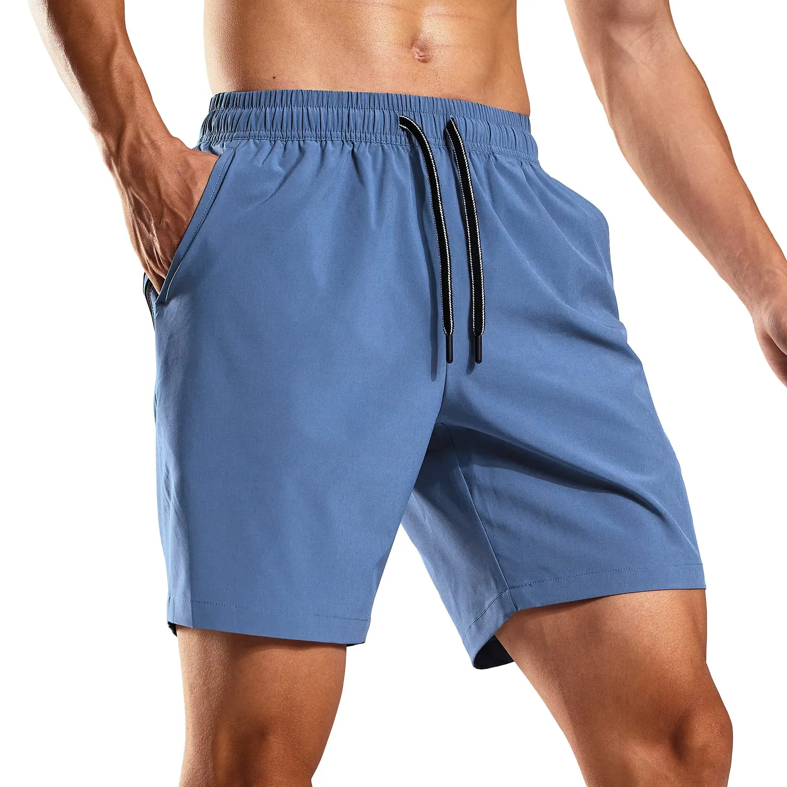 Men's Quick-Dry Running Shorts with Zipper Pockets 7 Inch